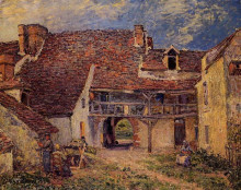 Репродукция картины "courtyard of a farm at saint mammes" художника "сислей альфред"
