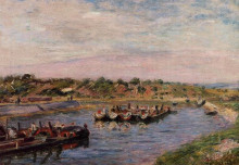 Картина "idle barges on the loing canal at saint mammes" художника "сислей альфред"