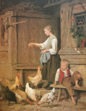 Копия картины "jeune fille nourrissant les poules" художника "анкер альберт"