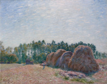 Картина "haystacks at moret morning light" художника "сислей альфред"
