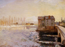 Копия картины "the moret bridge and mills under snow" художника "сислей альфред"