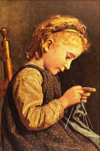 Репродукция картины "little girl knitting" художника "анкер альберт"