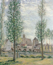 Копия картины "view of moret sur loing through the trees" художника "сислей альфред"