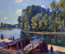 Картина "cabins along the loing canal, sunlight effect" художника "сислей альфред"