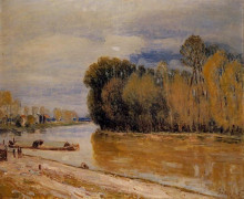 Копия картины "the loing canal" художника "сислей альфред"