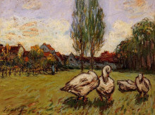 Репродукция картины "geese" художника "сислей альфред"