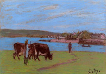 Копия картины "pasture by the seine" художника "сислей альфред"