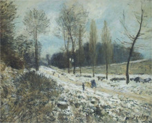 Репродукция картины "route to marly le roi in snow" художника "сислей альфред"