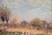 Копия картины "apple trees in flower, spring morning (pommiers en fleurs louveciennes)" художника "сислей альфред"