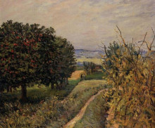 Копия картины "among the vines near louveciennes" художника "сислей альфред"