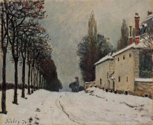 Репродукция картины "snow on the road, louveciennes (chemin de la machine)" художника "сислей альфред"