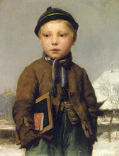Картина "school boy with slate board in a snowy landscape" художника "анкер альберт"