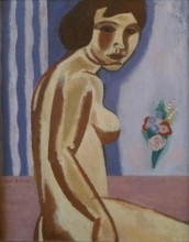 Репродукция картины "naked woman with flower bouquet" художника "смет густав де"