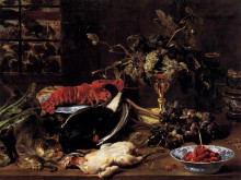 Репродукция картины "still life with crab, poultry, and fruit" художника "снейдерс франс"