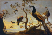 Репродукция картины "group of birds perched on branches" художника "снейдерс франс"