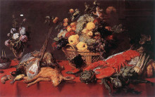 Репродукция картины "still life with a basket of fruit" художника "снейдерс франс"