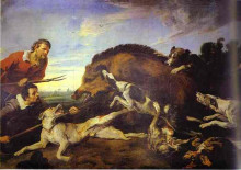 Картина "the wild boar hunt" художника "снейдерс франс"