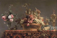 Репродукция картины "grapes in a basket and roses in a vase" художника "снейдерс франс"