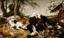 Репродукция картины "hounds bringing down a boar" художника "снейдерс франс"