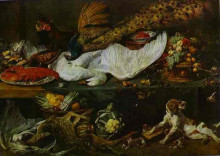 Репродукция картины "still-life with a dog and her puppies" художника "снейдерс франс"