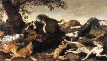 Репродукция картины "wild boar hunt" художника "снейдерс франс"