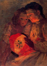 Репродукция картины "children with the lamp" художника "солана хосе гутьеррес"