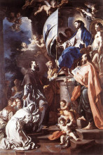 Репродукция картины "st. bonaventura receiving the banner of st. sepulchre from the madonna" художника "солимена франческо"