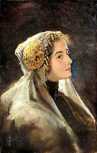 Репродукция картины "русская красавица в традиционном головном уборе" художника "соломко сергей"