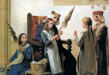 Копия картины "la reine berthe et les fileuses" художника "анкер альберт"