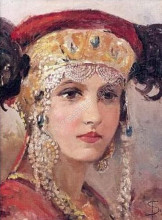 Репродукция картины "молодая женщина в головном уборе" художника "соломко сергей"