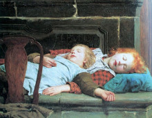 Картина "zwei schlafende m&#228;dchen auf der ofenbank" художника "анкер альберт"
