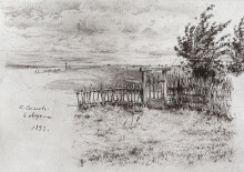 Репродукция картины "пейзаж с калиткой" художника "сомов константин"