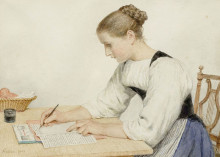 Репродукция картины "junge frau einen brief schreibend" художника "анкер альберт"