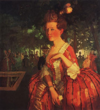 Копия картины "молодая девушка в красном платье (девушка с письмом)" художника "сомов константин"
