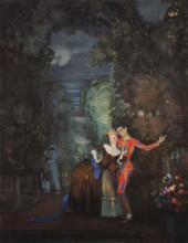 Репродукция картины "арлекин и дама" художника "сомов константин"