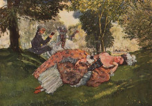Репродукция картины "заснувшая на траве молодая женщина" художника "сомов константин"