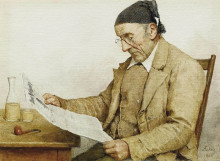 Репродукция картины "grossvater mit zeitung" художника "анкер альберт"