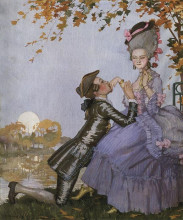 Репродукция картины "юноша на коленях перед дамой." художника "сомов константин"