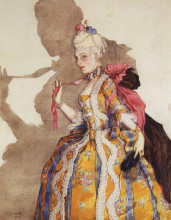 Копия картины "эскиз костюма маркизы для т.п.карсавиной (для танца на музыку моцарта)" художника "сомов константин"