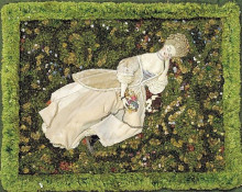 Копия картины "дама с собачкой, отдыхающая на лужайке" художника "сомов константин"