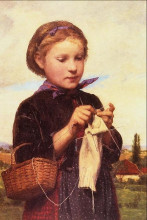 Картина "girl knitting" художника "анкер альберт"