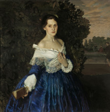 Копия картины "дама в голубом. портрет е.м. мартыновой" художника "сомов константин"