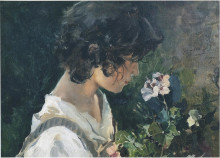 Картина "italian girl with flowers" художника "соролья хоакин"