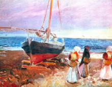 Копия картины "fisherwomen on the beach, valencia" художника "соролья хоакин"