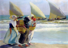 Репродукция картины "three sails" художника "соролья хоакин"