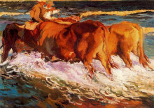 Репродукция картины "oxen in the sea, study for “sun of afternoon”" художника "соролья хоакин"