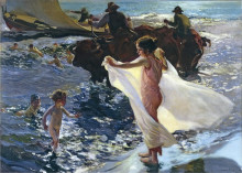 Репродукция картины "bathing time" художника "соролья хоакин"