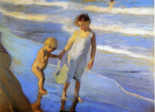 Картина "valencia, two little girls on a beach" художника "соролья хоакин"