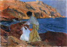 Репродукция картины "clotilde and elena on the rocks at javea" художника "соролья хоакин"