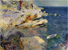 Картина "rocks and white boat, javea" художника "соролья хоакин"